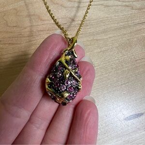 JOAN RIVERS Midnight Garden Gold Tone Pink & Purple Crystal Egg Pendant Necklace